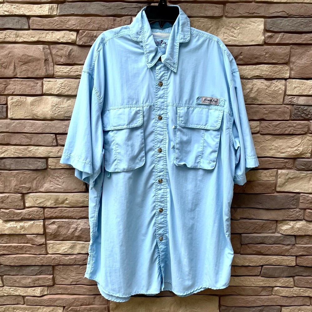 Mens Bimini Bay Outfitters Large Vented Fishing Hiking Shirt Short Sleeve
